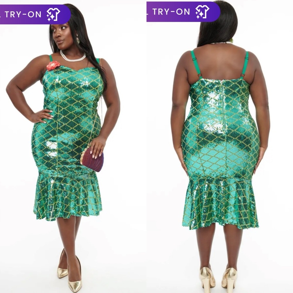NWT Disney Princess Unique Vintage Ariel Green & Gold Sequin
Dress - Picture 2 of 13